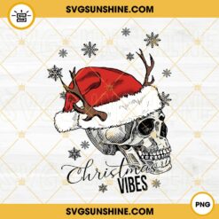 Skull Santa Hat Christmas Vibes PNG, Skeleton Christmas PNG Flie