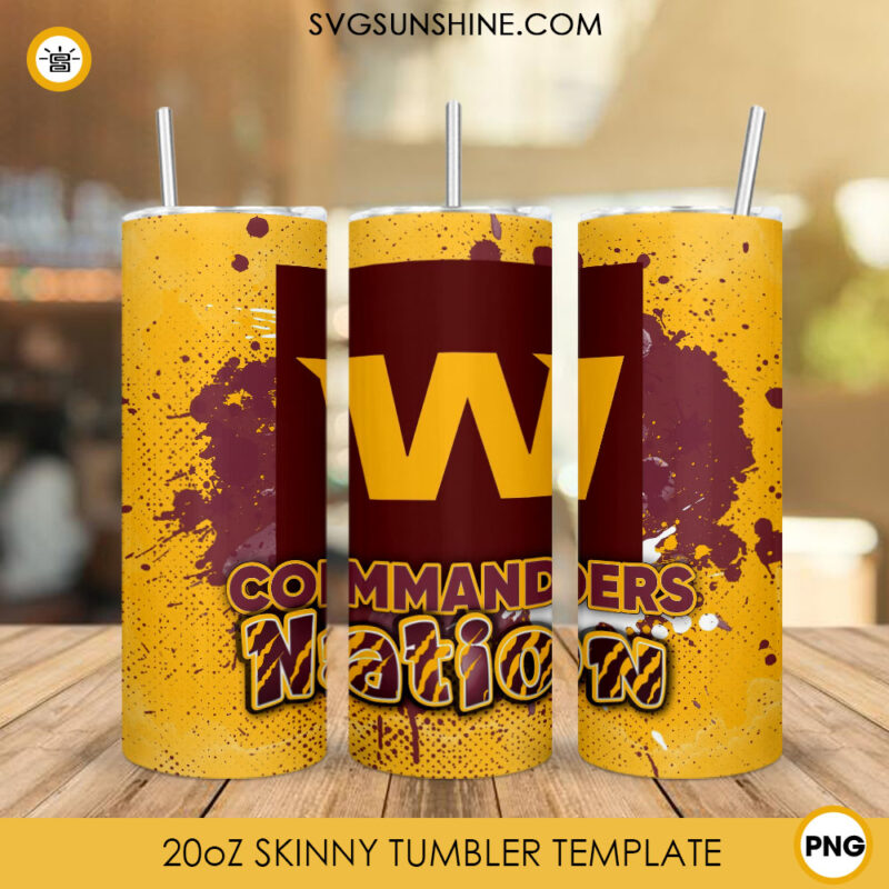 Commanders Nation Tumbler Wrap PNG, Washington Commanders 20oz Skinny Tumbler PNG Sublimation