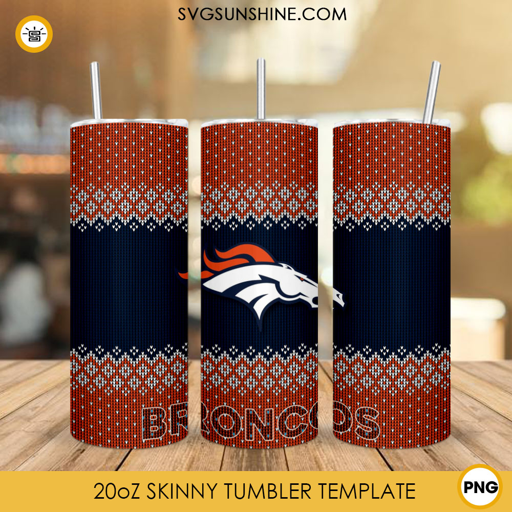 Denver Broncos Christmas 20oz Skinny Tumbler PNG, NFL Team Football Denver Broncos Ugly Sweater Tumbler PNG File Digital Download