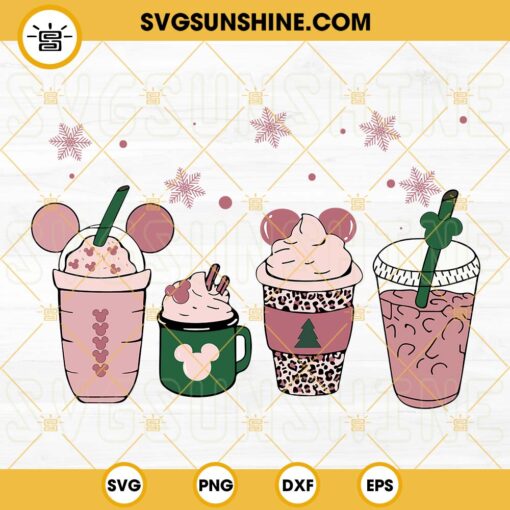 Disney Mickey Coffee Christmas SVG, Christmas Coffee Latte SVG, Pink Christmas Drinks SVG DXF EPS Files For Cricut