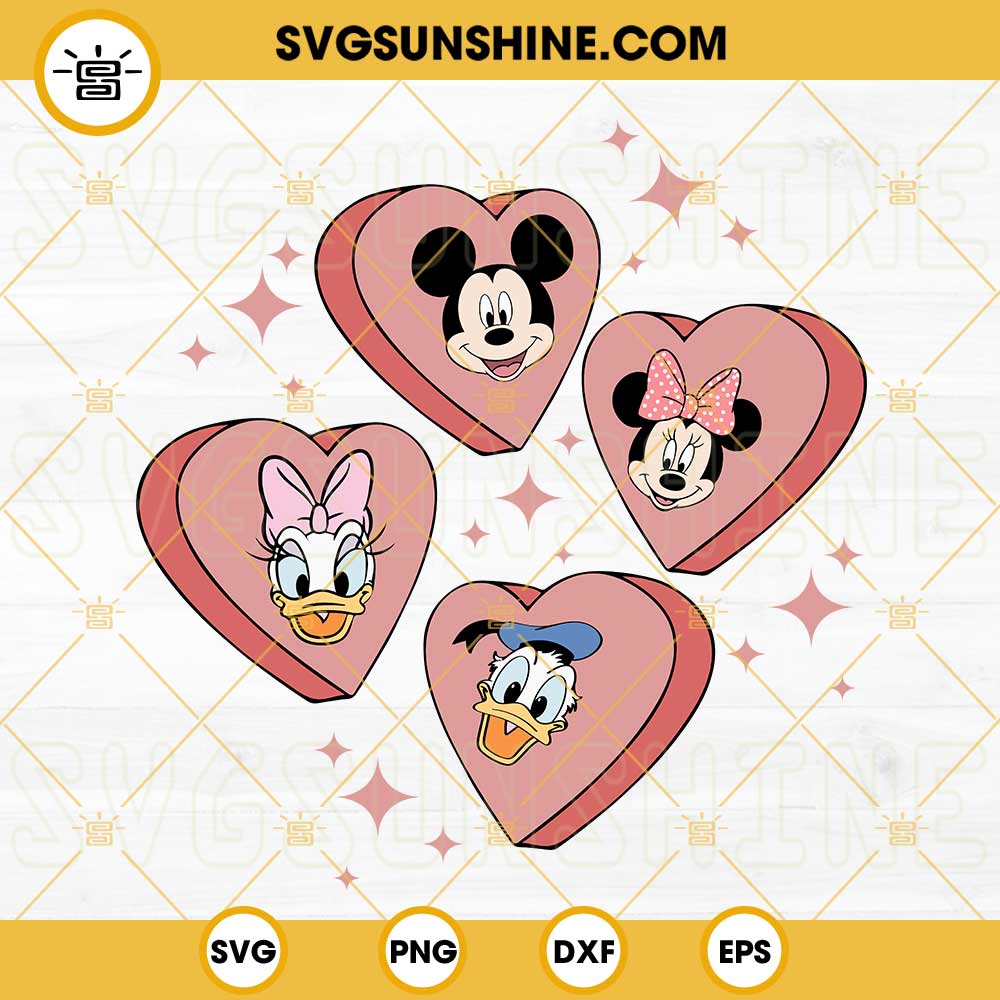Disney Magical Heart Valentines SVG, Mickey And Friends Happy Valentine's Day SVG, Conversation Hearts SVG