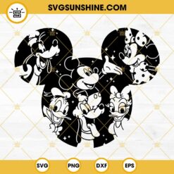 Disneyland Friends Mouse Ears SVG, Mickey Minnie Goofy Donald Daisy Pluto SVG Cut File Outline Silhouette