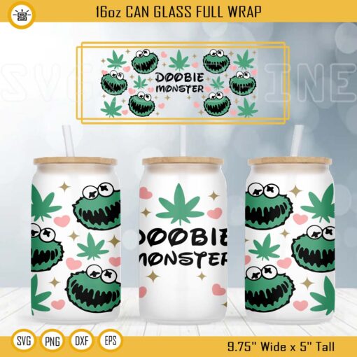 Doobie Monster 16oz Can Glass Full Wrap SVG, Funny Weed 420 Stoner Libbey Can Glass Wrap SVG