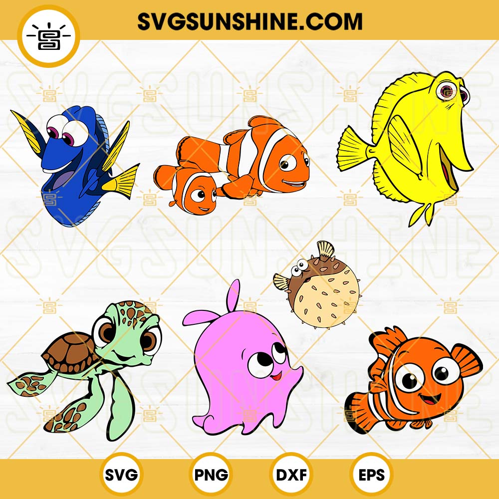 Finding Nemo Bundle SVG, Nemo SVG, Squirt SVG, Bubbles Yellow Fish SVG,  Finding Nemo Characters SVG