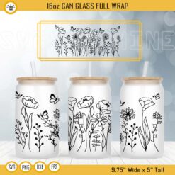 Floral With Butterfly Libbey 16oz Can Glass Full Wrap SVG PNG DXF EPS Instant Download