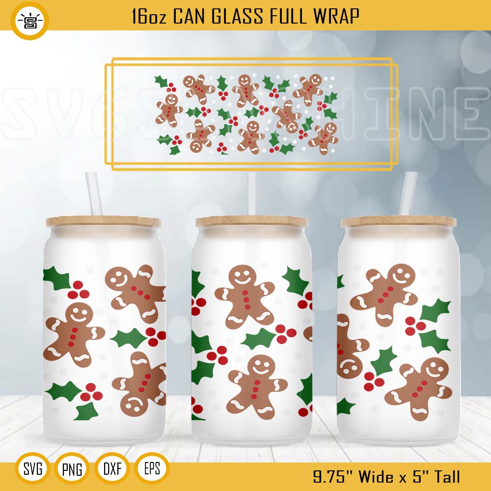 Gingerbread Can Glass Wrap SVG, Christmas Libbey Can Wrap 16 oz Libbey Can Glass SVG Cricut Cut File Silhouette