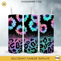 Flowers Leopard Glitter Print Tumbler Designs PNG, Flower 20oz Skinny Tumbler Wrap PNG