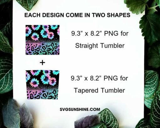 Glitter Leopard Sunflowers 20oz Skinny Tumbler Wrap PNG, Leopard Tumbler Template Design PNG Digital Download