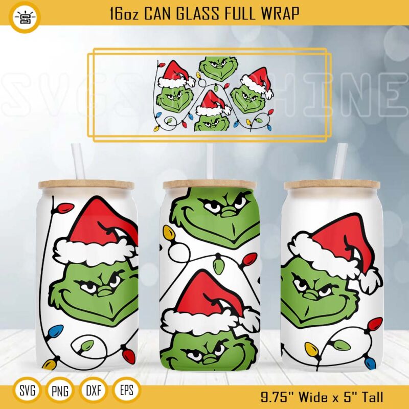 Grinch Can Glass Wrap SVG, Grinch Libbey Can Wrap SVG Cricut Cut File ...