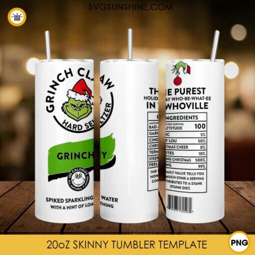 Grinch Claw Hard Seltzer 20oz Tumbler Wrap PNG, Grinchy Skinny Tumbler PNG Digital Download