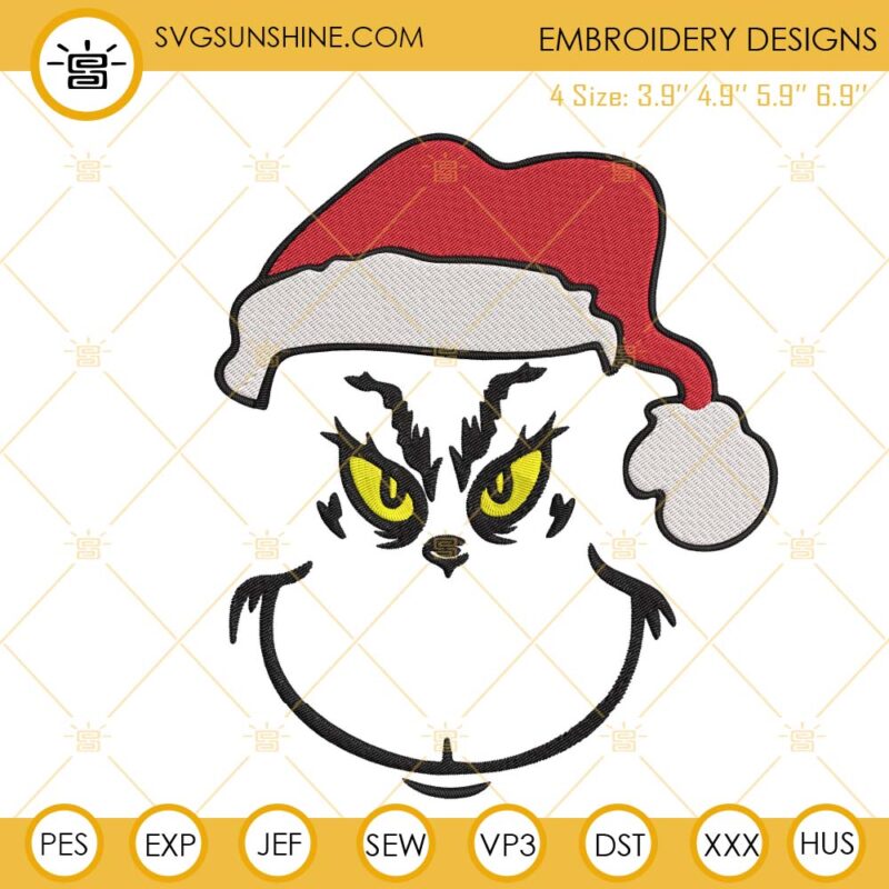 Grinch Face Santa Hat Embroidery Design Grinch Embroidery Machine Files