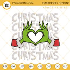 Grinch Hand Heart Christmas Embroidery Design