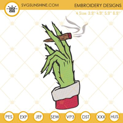 Grinch Hand Smoking Cannabis Embroidery Designs