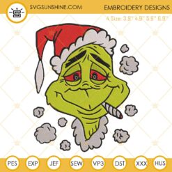Grinch Smoking Embroidery Design, Merry Weedmas Embroidery Files