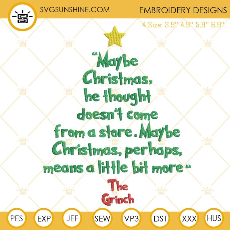 Grinch Tree Maybe Christmas Embroidery Design, The Grinch Embroidery File