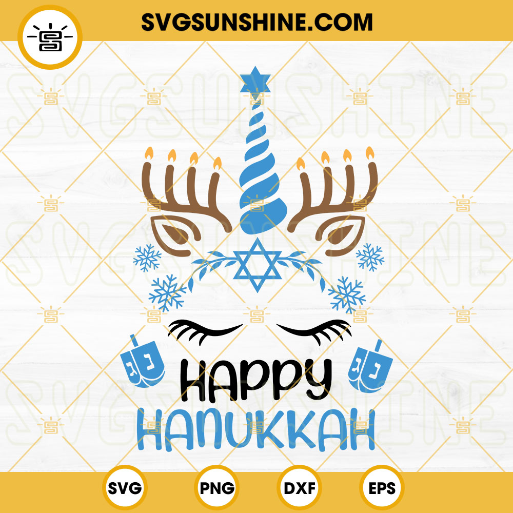 Happy Hanukkah Unicorn SVG, Cute Chanukah SVG, Star David Menorah Dreidel SVG, Chanukah SVG Cricut Silhouette