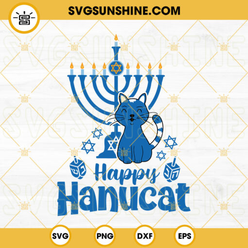 Happy Hanucat SVG, Hanukkah Cat SVG, Chanukah Jewish Holiday SVG PNG DXF EPS Cut Files