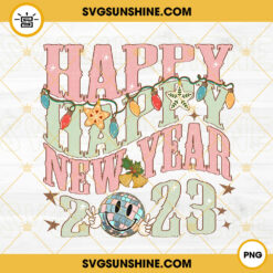 Happy Happy New Year 2023 PNG, New Years Groovy PNG, Hello 2023 PNG Design Download