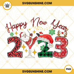 Happy New Year 2023 PNG, Merry Christmas 2023 PNG, Santa Claus In Wine Glass PNG, Holidays PNG Digital Download