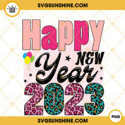 Happy New Year 2023 PNG, 2023 Leopard PNG, Balloon PNG, Retro New Year PNG Sublimation