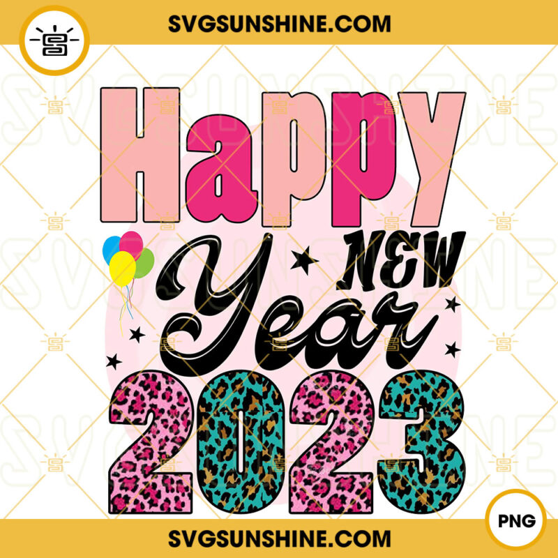 Happy New Year 2023 PNG, 2023 Leopard PNG, Balloon PNG, Retro New Year ...