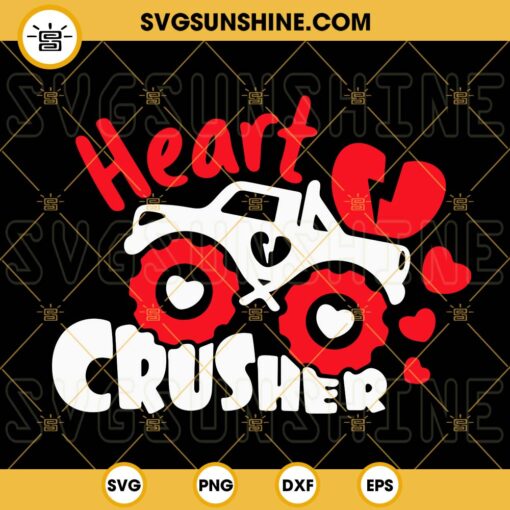 Heart Crusher SVG, Valentines Monster Truck SVG, Boys Valentine’s Day SVG PNG DXF EPS Silhouette Cricut
