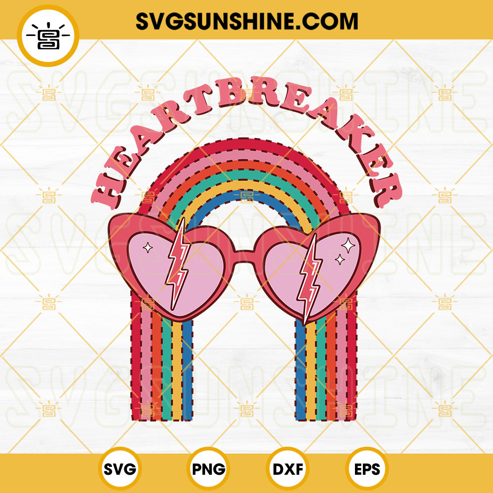 Heartbreaker Valentine SVG, Valentine Rainbow Sunglasses Heart SVG, Valentines Day SVG