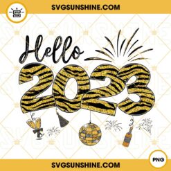 Hello 2023 PNG, Champagne PNG, Gold Disco Ball PNG, Happy New Year PNG Sublimation Design