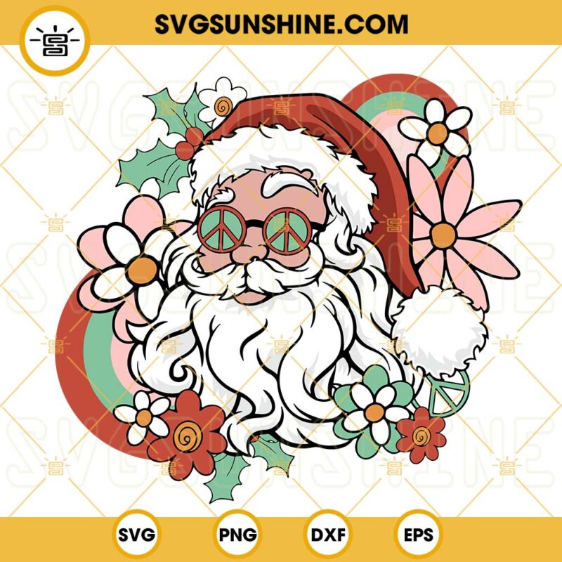 Hippie Santa SVG, Christmas Retro Santa Claus SVG, Groovy Christmas SVG