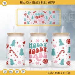 Holly Jolly Babe Libbey Glass Wrap SVG, Mom Merry Christmas SVG 16oz Libbey Can Glass SVG