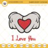 Mickey Mouse Hand Heart I Love You Embroidery File, Disney Valentine's Day Embroidery Designs