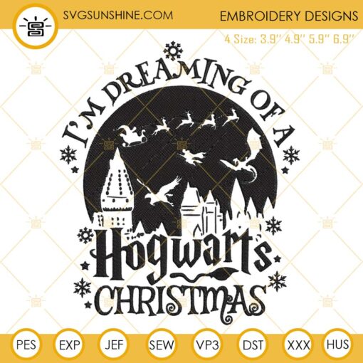 Im Dreaming Of A Hogwarts Christmas Embroidery Design, Harry Potter Christmas Embroidery Files
