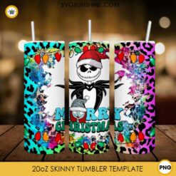 Jack And Sally Merry Christmas 20oz Skinny Tumbler PNG, The Nightmare Before Christmas Tumbler PNG File Digital Download