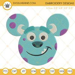 James P Sullivan Embroidery Design, Sulley Monsters Inc Mouse Ears Embroidery Design