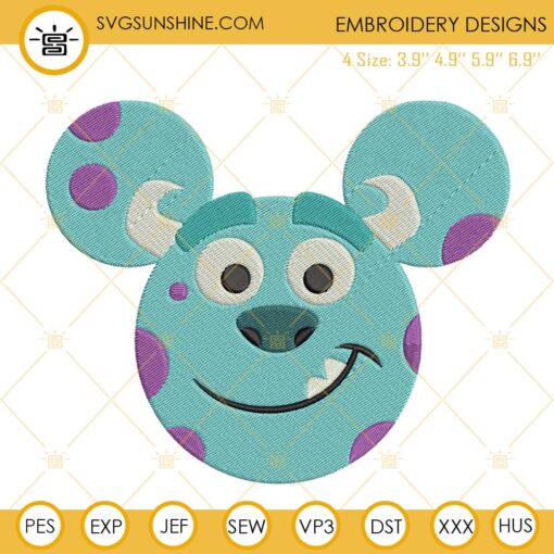 James P Sullivan Embroidery Design, Sulley Monsters Inc Mouse Ears Embroidery Design
