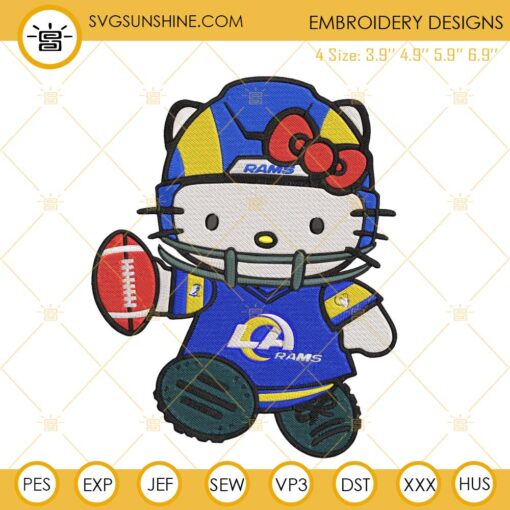 Hello Kitty Los Angeles Rams Embroidery Design Files, Football Team Embroidery Machine Designs