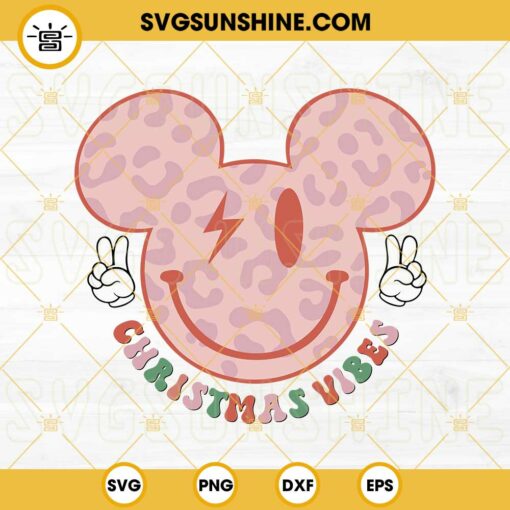 Leopard Mickey Smile Christmas Vibes SVG, Mickey Merry Christmas SVG, Smiley Face Christmas SVG
