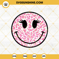 Leopard Print Smiley Face SVG, Pink Smiley Face Valentines Day SVG, Valentine SVG PNG DXF EPS Cutting Files