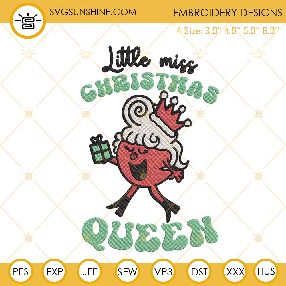 Little Miss Christmas Queen Embroidery Design, Little Miss Embroidery Machine Design