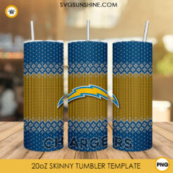 Los Angeles Chargers Christmas 20oz Skinny Tumbler PNG, NFL Team Football Los Angeles Chargers Ugly Sweater Tumbler PNG File Digital Download