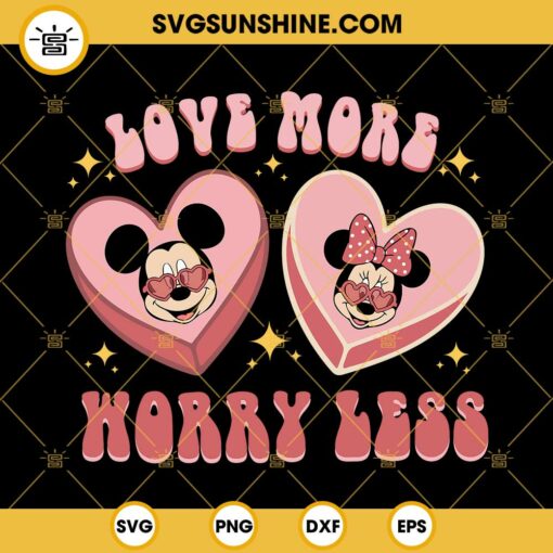 Love More Worry Less SVG, Mickey Minnie Valentine Heart SVG, Disney Valentine’s Day SVG