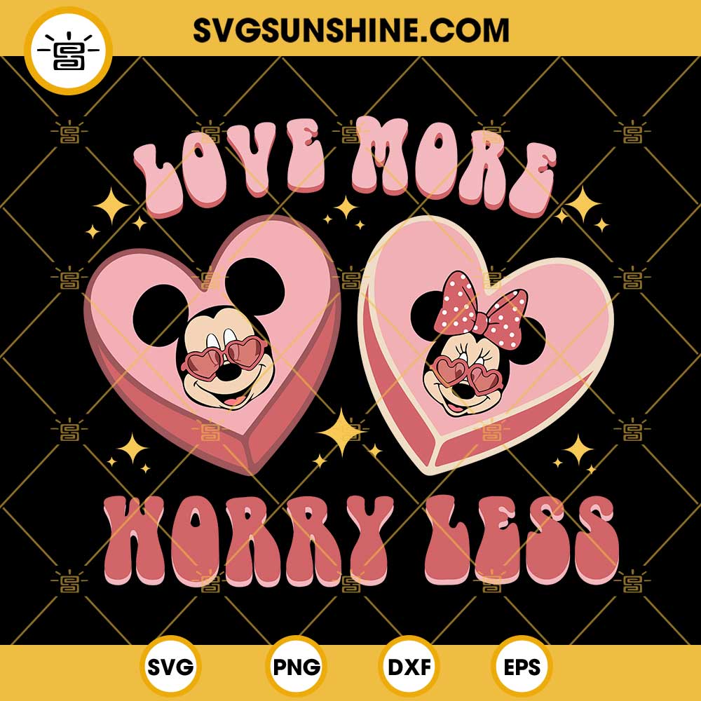 Love More Worry Less SVG, Mickey Minnie Valentine Heart SVG, Disney Valentine's Day SVG
