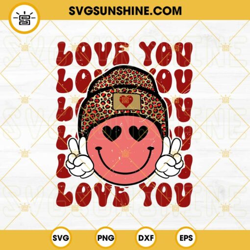 Love You PNG, Smiley Face Leopard Valentines PNG, Retro Valentine PNG, Valentine’s day PNG