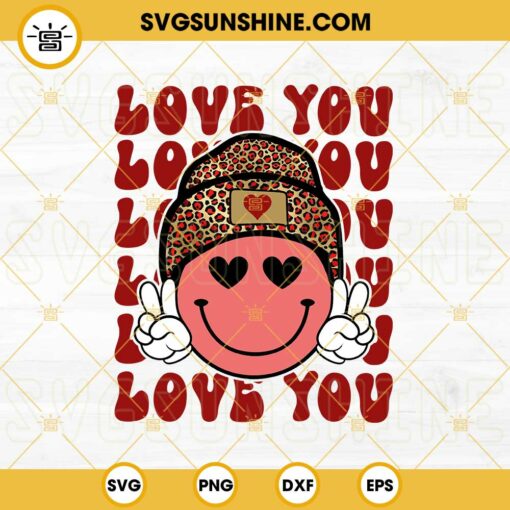 Love You Smiley Face Valentine PNG, Leopard Valentines PNG, Valentine’s day PNG Sublimation Designs