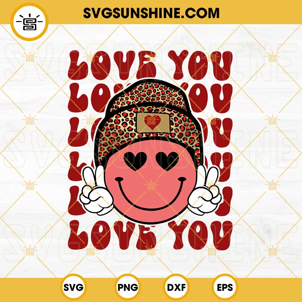 Love You Smiley Face Valentine PNG, Leopard Valentines PNG, Valentine's day PNG Sublimation Designs