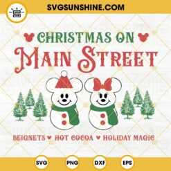 Main Street Christmas Sign SVG, Mickey Minnie Christmas Sign SVG, Mickey Minnie Snowman SVG, Christmas SVG
