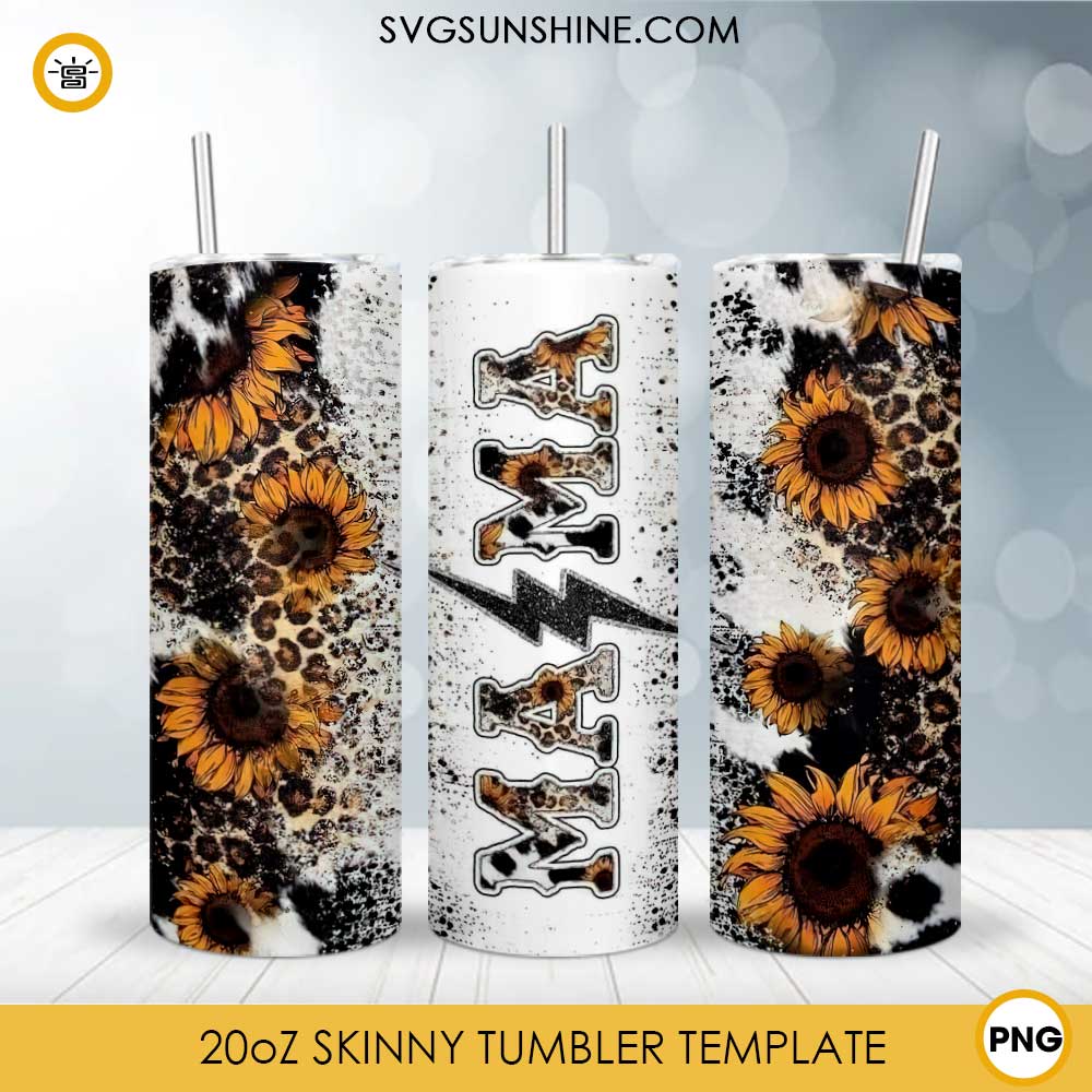 Mama Sunflower And Leopard 20oz Skinny Tumbler Wrap PNG