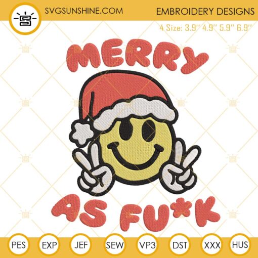 Merry AF Christmas Smiley Face Embroidery Designs Files