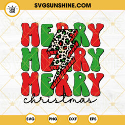 Merry Christmas Leopard Bolt SVG, Retro Merry Christmas SVG PNG DXF EPS Cut Files