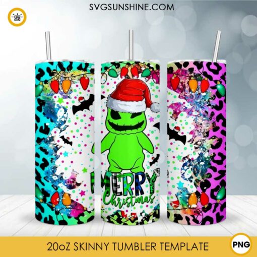 Merry Christmas Oogie Boogie 20oz Skinny Tumbler Template PNG, Nightmare Before Christmas Tumbler PNG File Digital Download